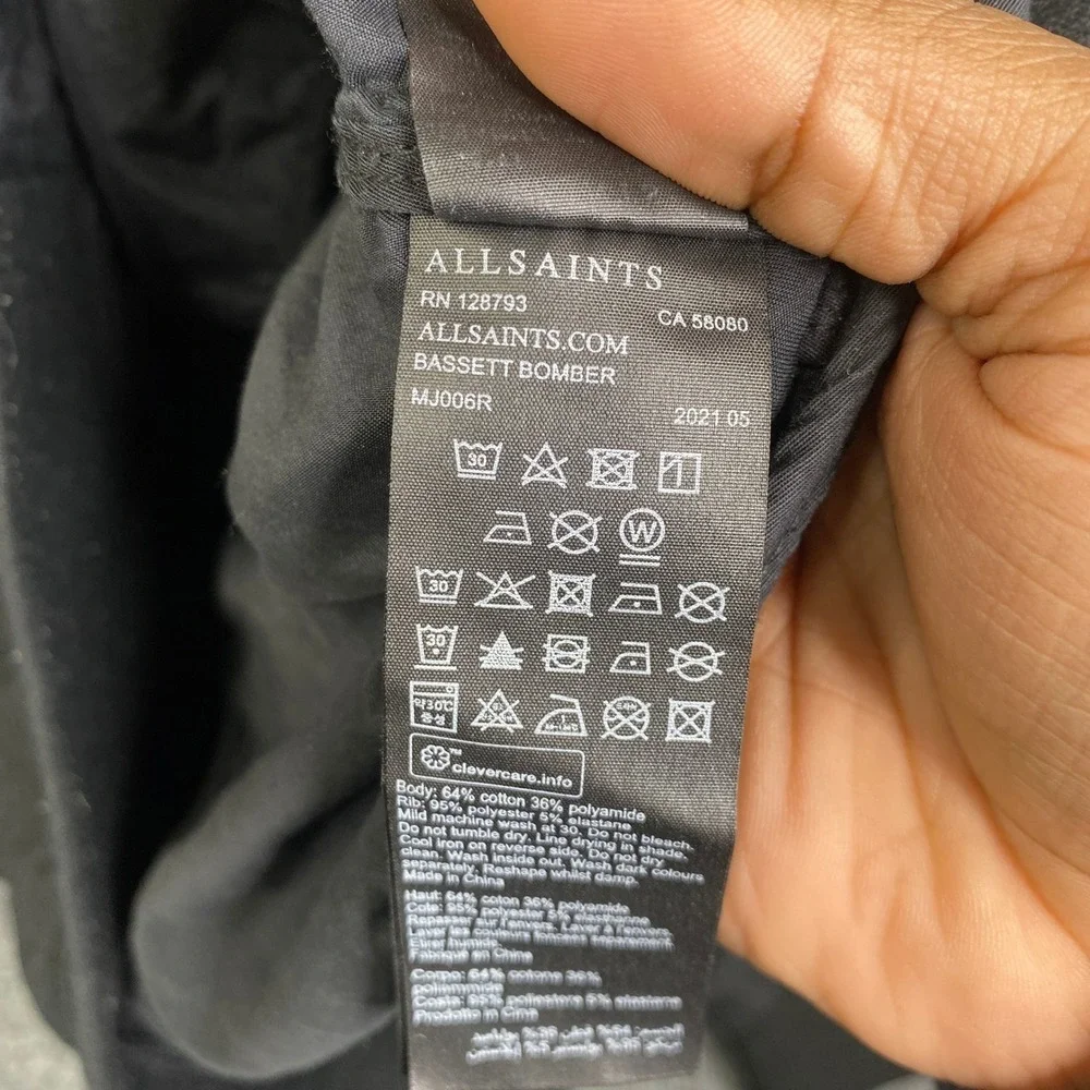 AllSaints Bassett Bomber Jacket Mens Medium Black Full Zip MJ006R Lightweight - Picture 6 of 10